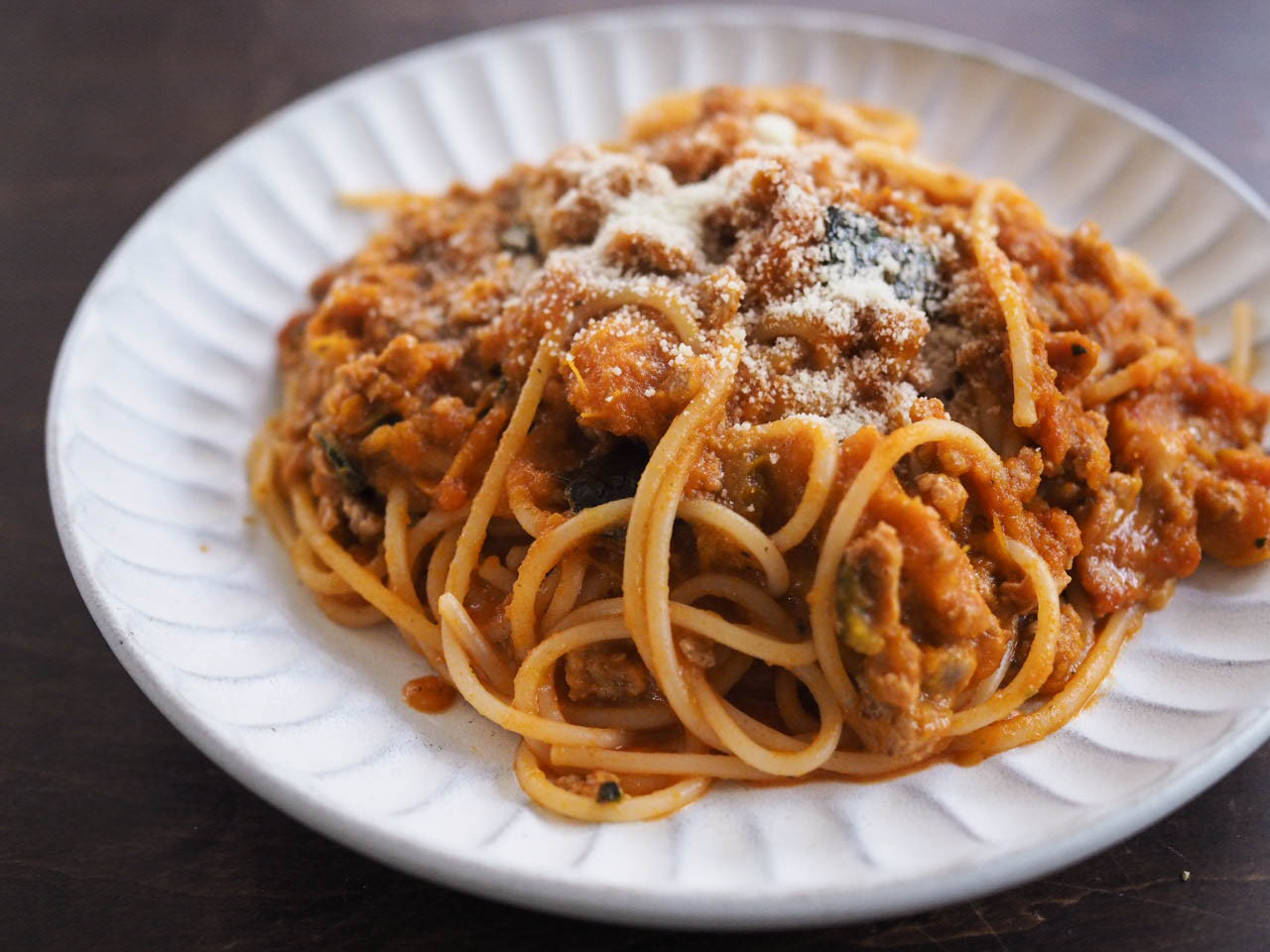 カボチャミートソーススパゲティ 奥薗壽子のなべかまぺえじ カボチャミートソーススパゲティ 奥薗壽子のなべかまぺえじ